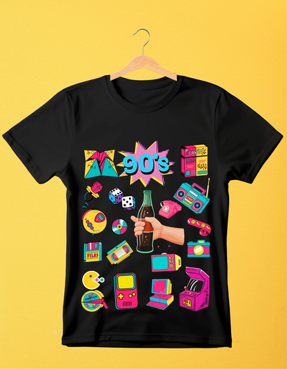 90's Theme Kids Organic Cotton T-shirt Black from DoodleChic