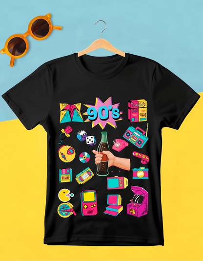 90's Theme Kids Organic Cotton T-shirt Black from DoodleChic
