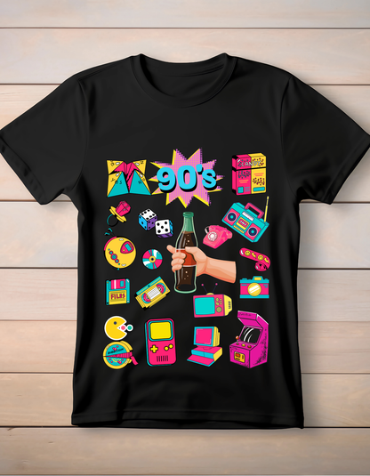 90's Theme Kids Organic Cotton T-shirt Black from DoodleChic