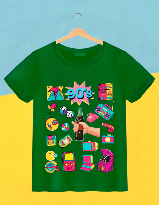 90's Theme Kids Organic Cotton T-shirt Green from DoodleChic