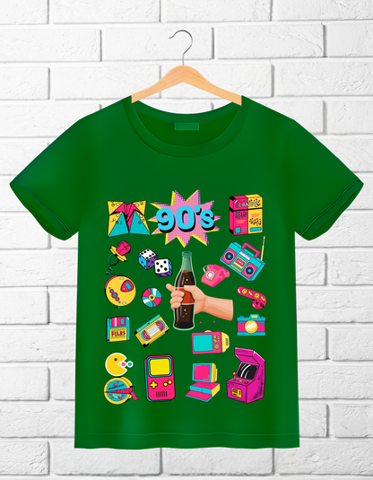 90's Theme Kids Organic Cotton T-shirt Green from DoodleChic