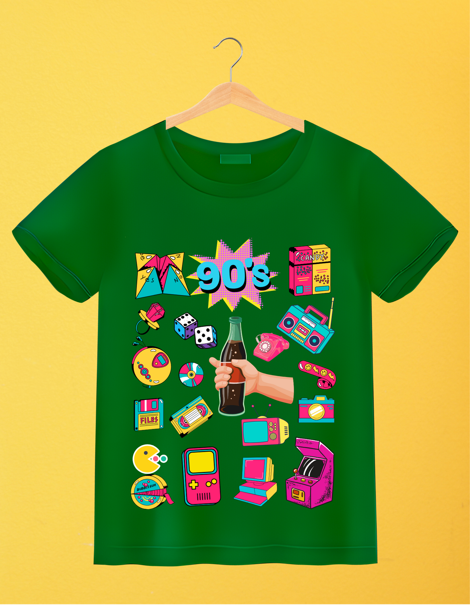 90's Theme Kids Organic Cotton T-shirt Green from DoodleChic