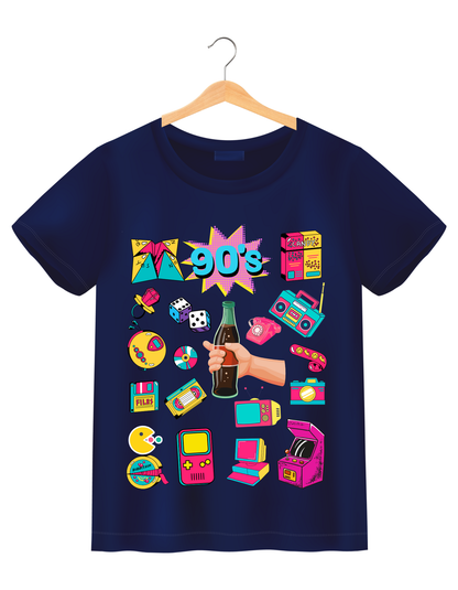 90's Theme Kids T-shirt Organic Cotton Navy Blue from DoodleChic