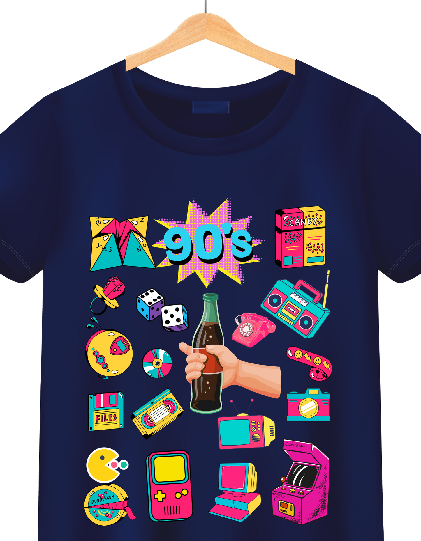 90's Theme Kids T-shirt Organic Cotton Navy Blue from DoodleChic