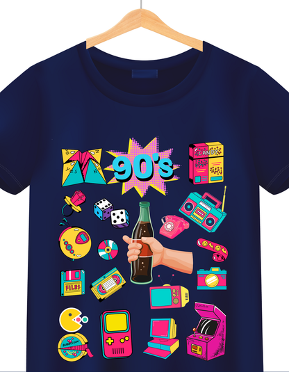 90's Theme Kids T-shirt Organic Cotton Navy Blue from DoodleChic