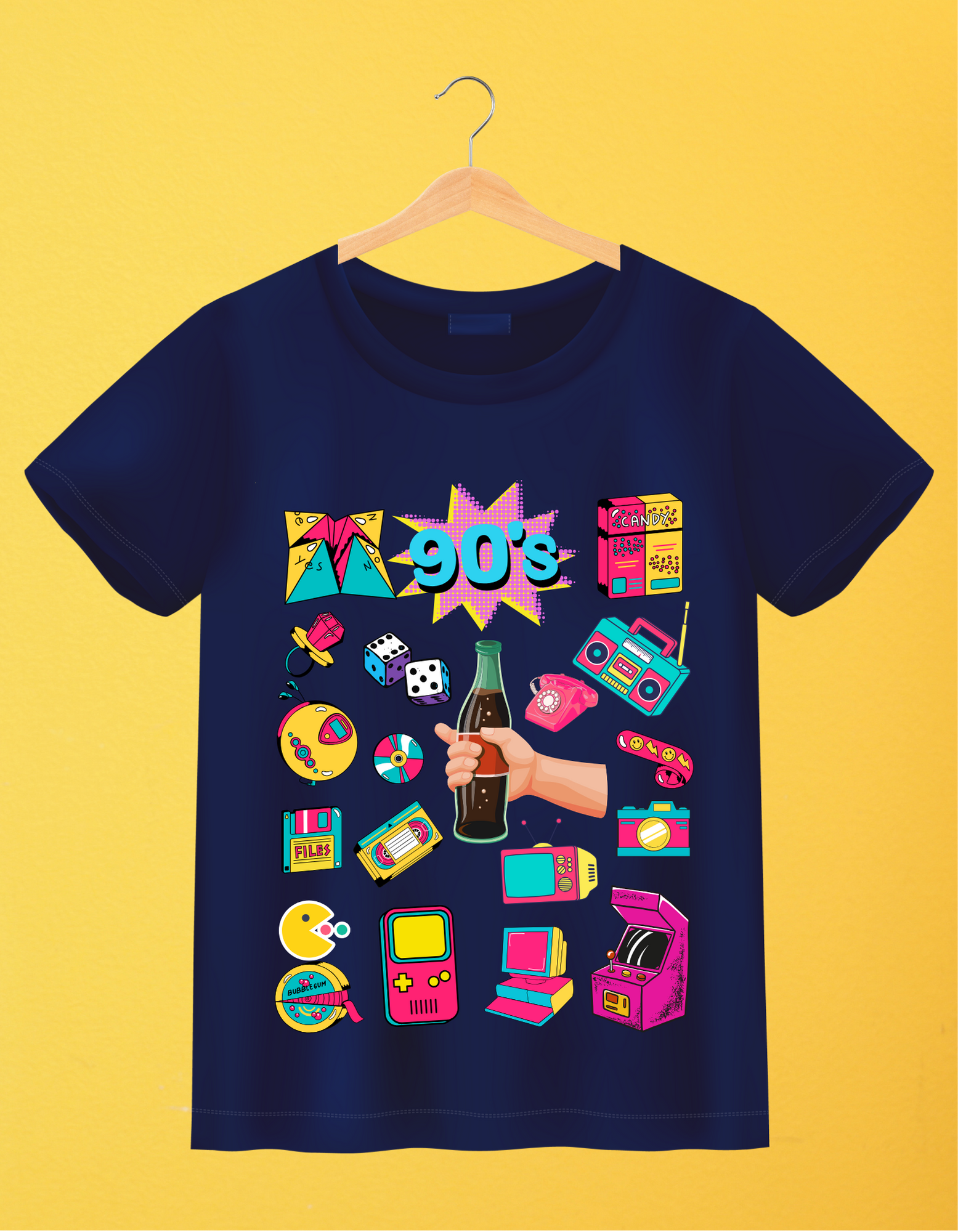 90's Theme Kids T-shirt Organic Cotton Navy Blue from DoodleChic
