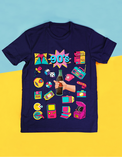90's Theme Kids T-shirt Organic Cotton Navy Blue from DoodleChic