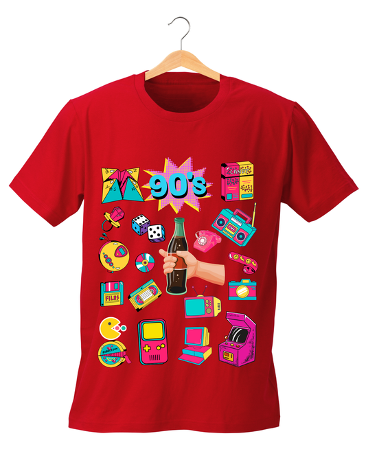 90's Theme Kids T-shirt Organic Cotton Red from DoodleChic