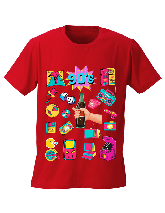 90's Theme Kids T-shirt Organic Cotton Red from DoodleChic