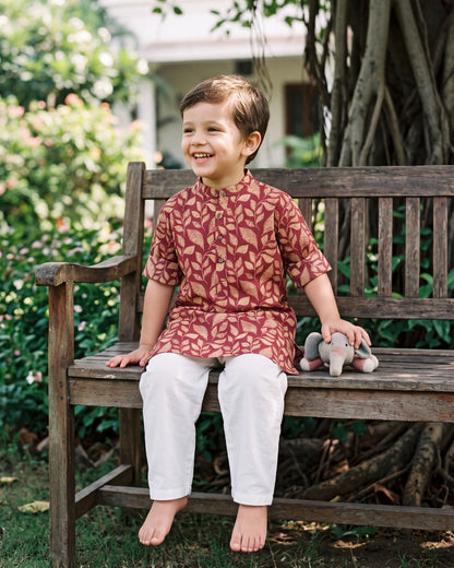 अBIR Maroon Bagh Long Kurta for Boys