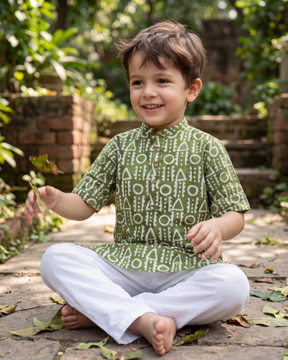 अBIR Olive Green Virasat Long Kurta for Boys