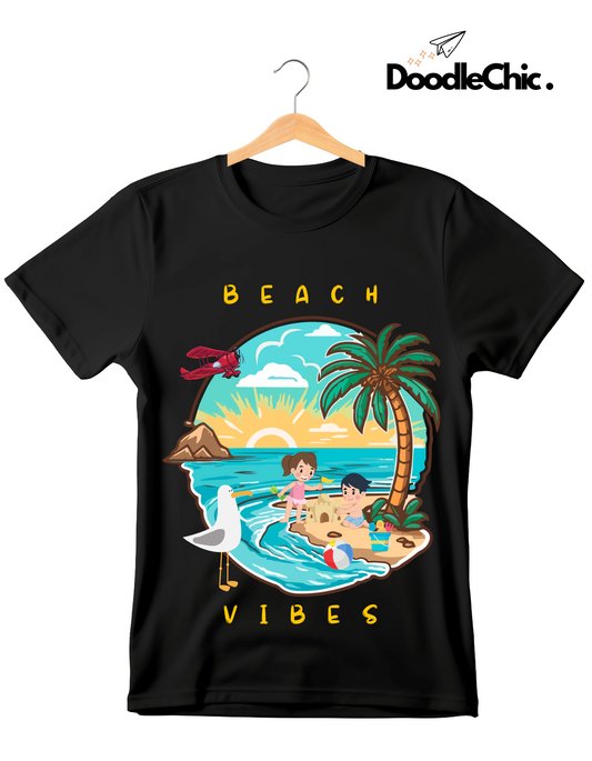 Beach Vibes Kids Organic Cotton T-shirt Black from DoodleChic