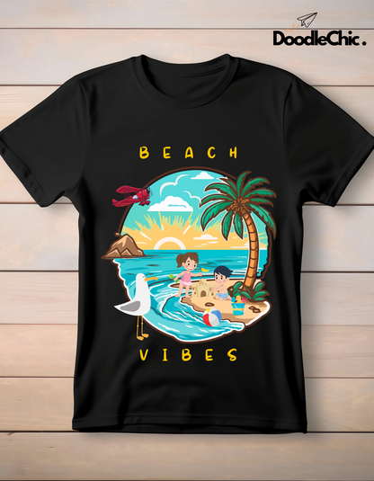 Beach Vibes Kids Organic Cotton T-shirt Black from DoodleChic