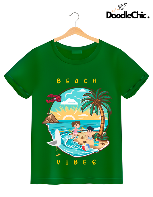 Beach Vibes Kids Organic Cotton T-shirt Green from DoodleChic