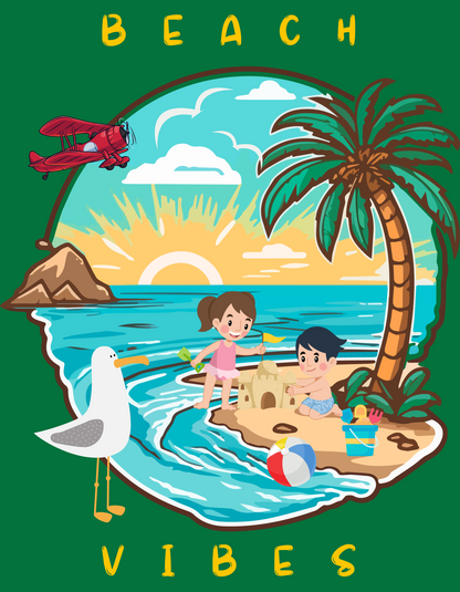 Beach Vibes Kids Organic Cotton T-shirt Green from DoodleChic