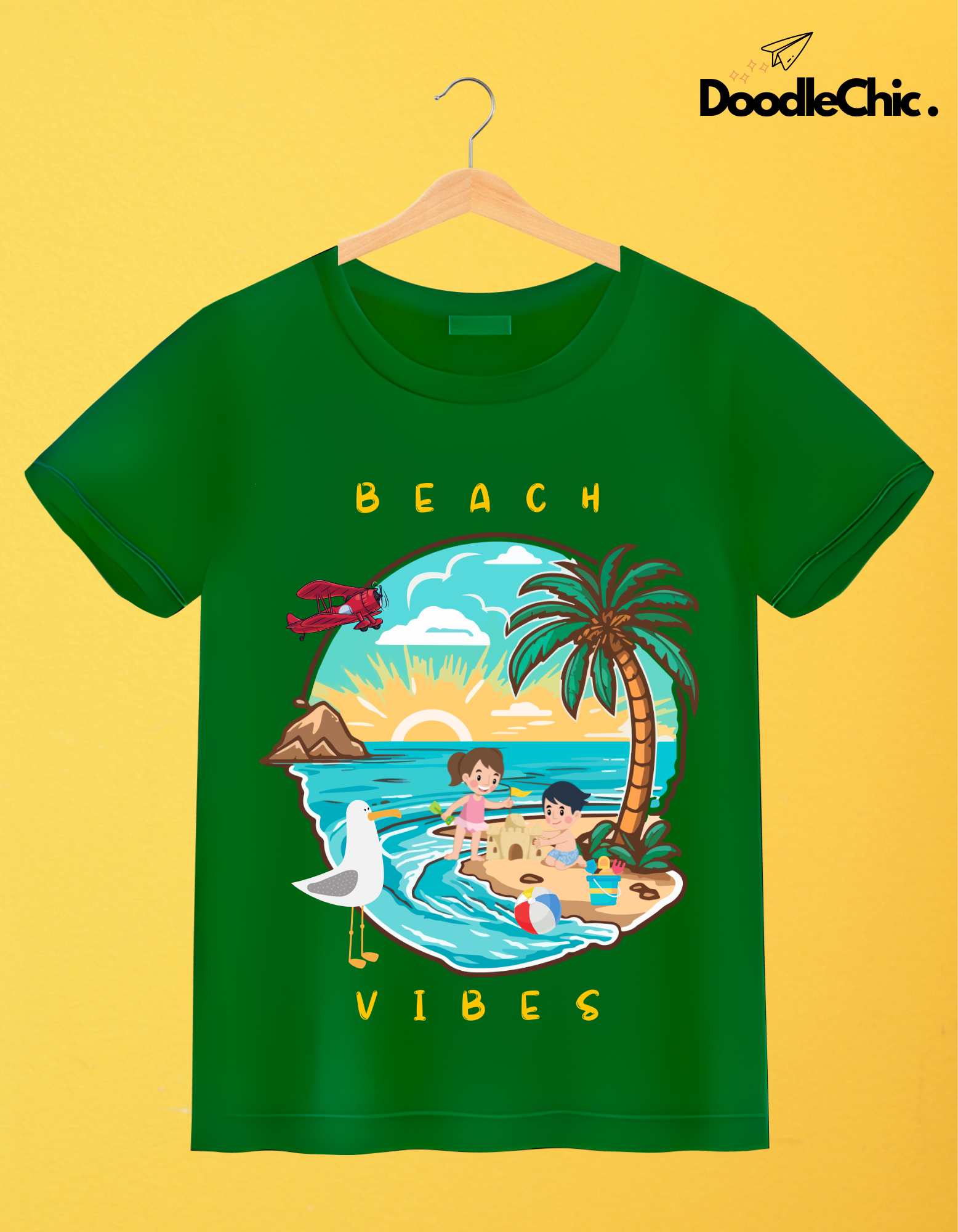 Beach Vibes Kids Organic Cotton T-shirt Green from DoodleChic