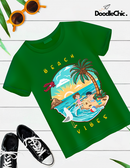 Beach Vibes Kids Organic Cotton T-shirt Green from DoodleChic
