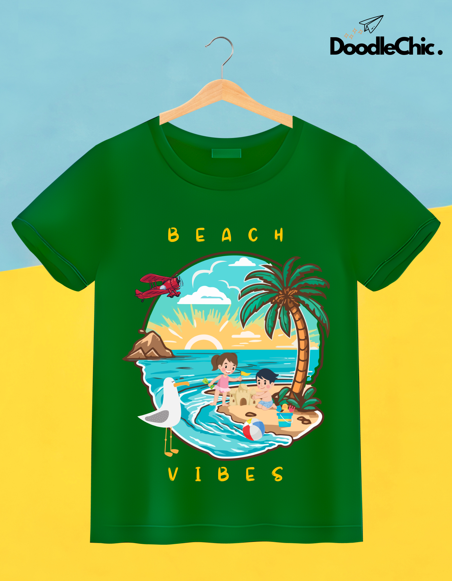 Beach Vibes Kids Organic Cotton T-shirt Green from DoodleChic