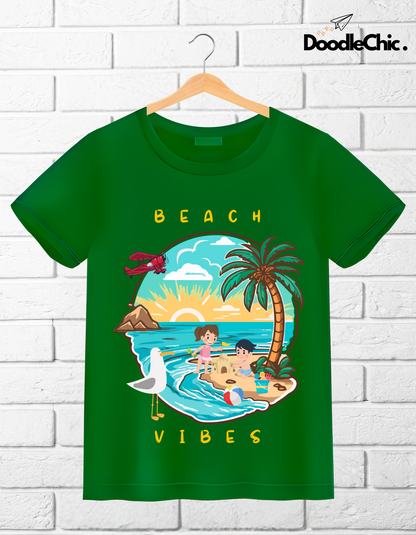 Beach Vibes Kids Organic Cotton T-shirt Green from DoodleChic