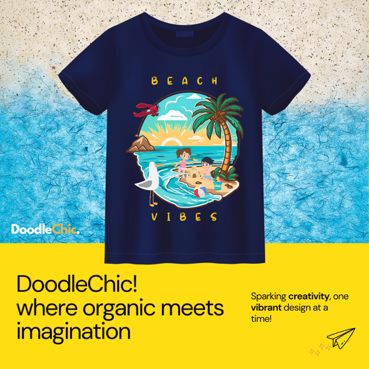 Beach Vibes Kids Organic Cotton T-shirt Navy Blue from DoodleChic