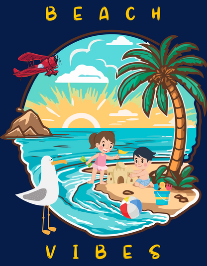Beach Vibes Kids Organic Cotton T-shirt Navy Blue from DoodleChic