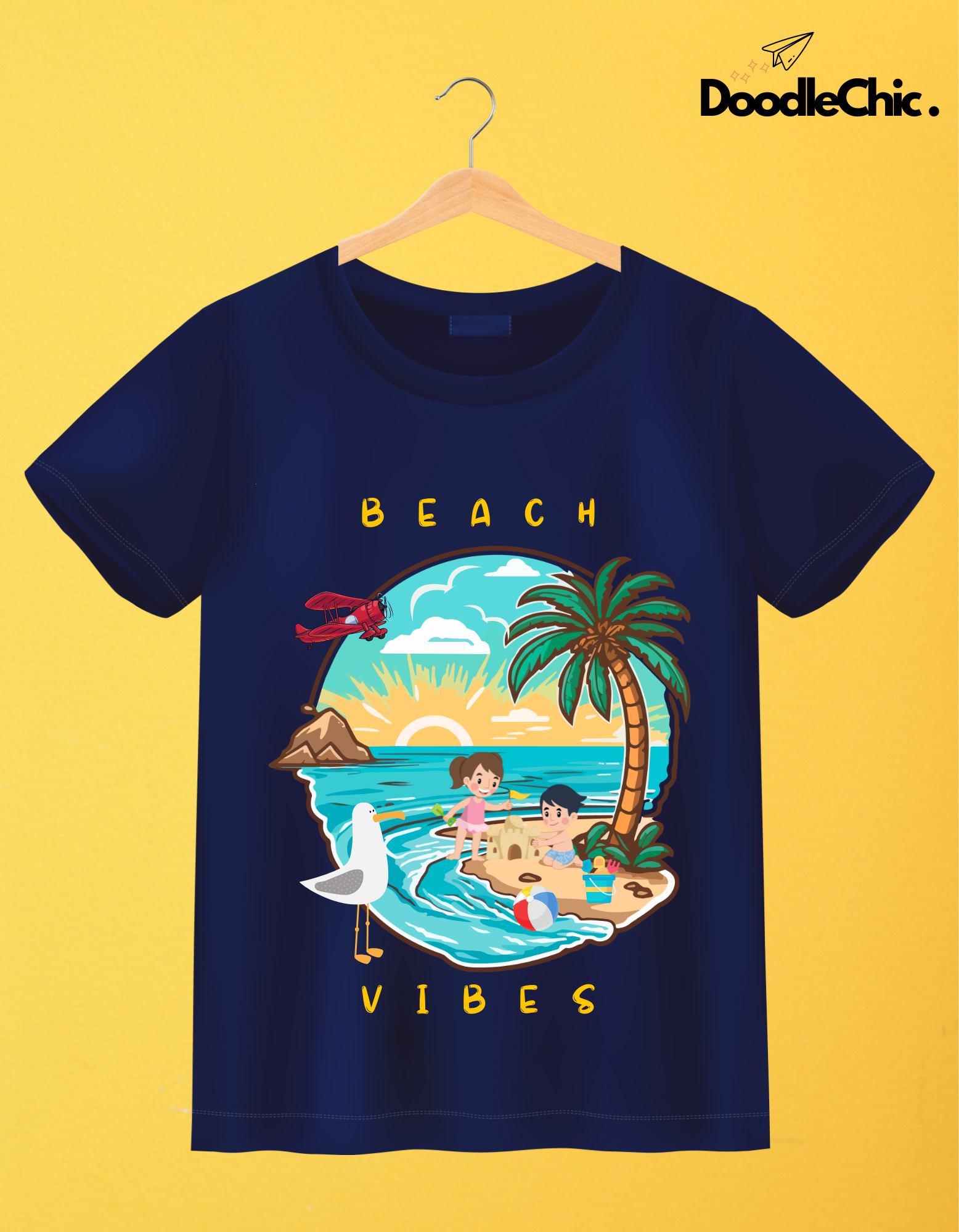 Beach Vibes Kids Organic Cotton T-shirt Navy Blue from DoodleChic