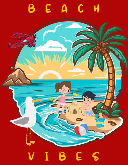 Beach Vibes Kids Organic Cotton T-shirt Red from DoodleChic