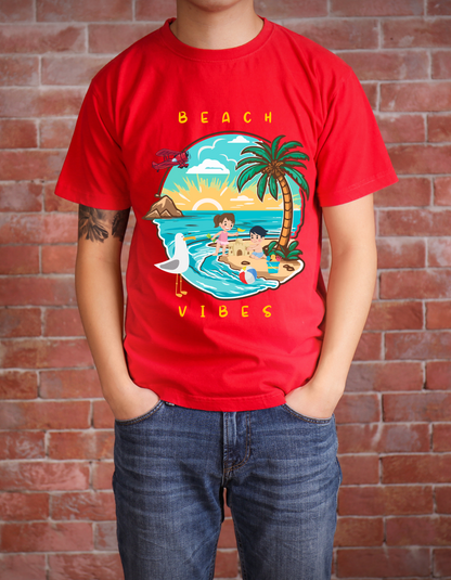Beach Vibes Kids Organic Cotton T-shirt Red from DoodleChic