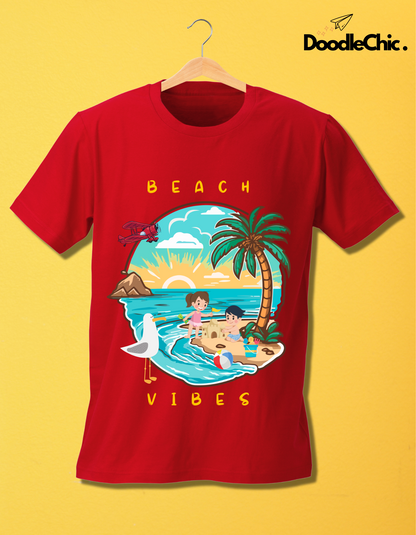 Beach Vibes Kids Organic Cotton T-shirt Red from DoodleChic