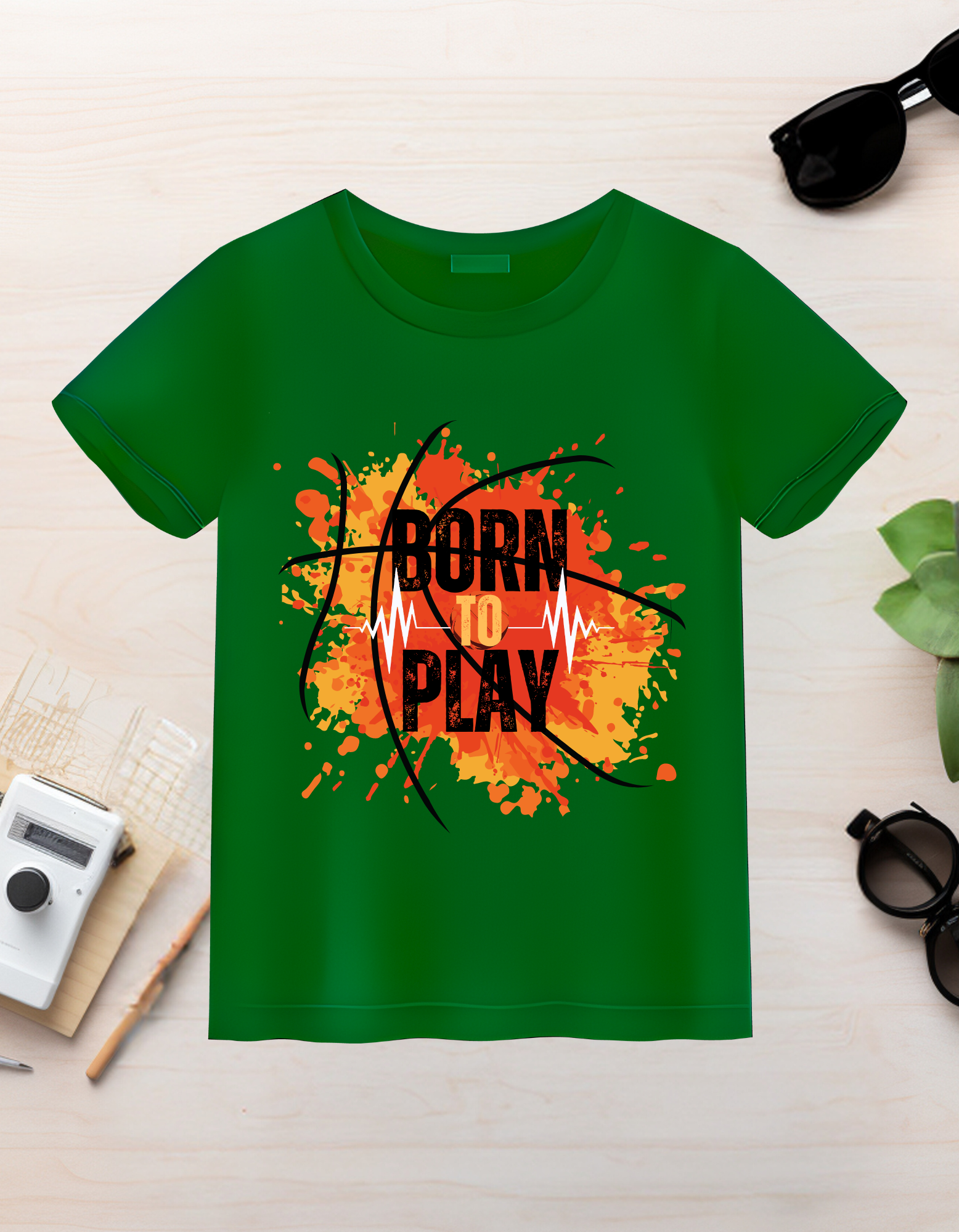 Born to Play Kids Organic Cotton T-shirt Green from DoodleChic