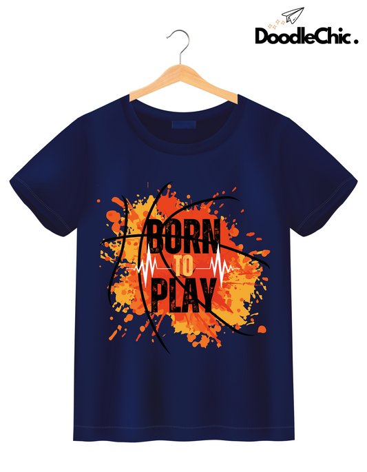 Born to Play Kids Organic Cotton T-shirt Navy Blue from DoodleChic