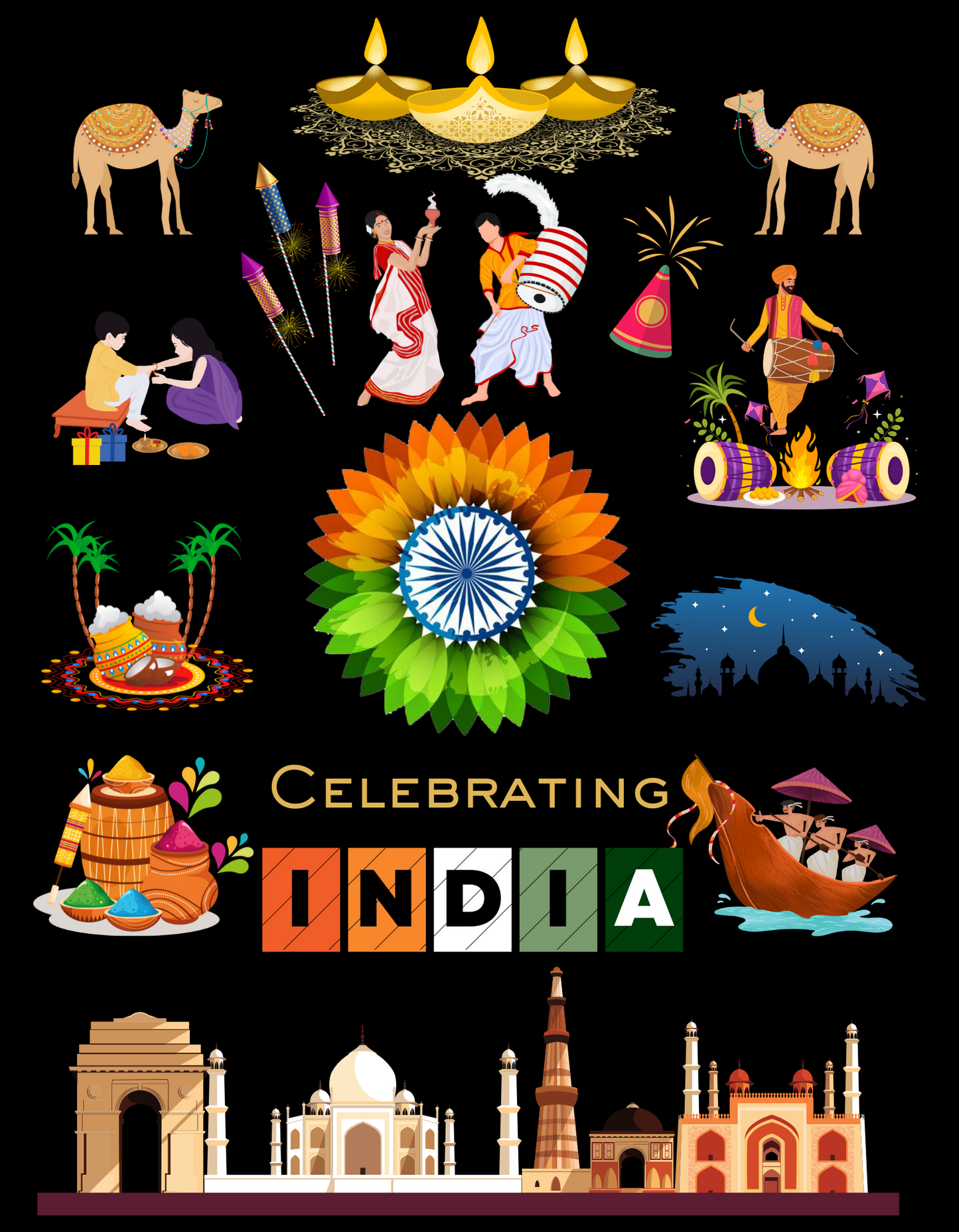 Celebrate India Kids Organic Cotton T-shirt Black from DoodleChic