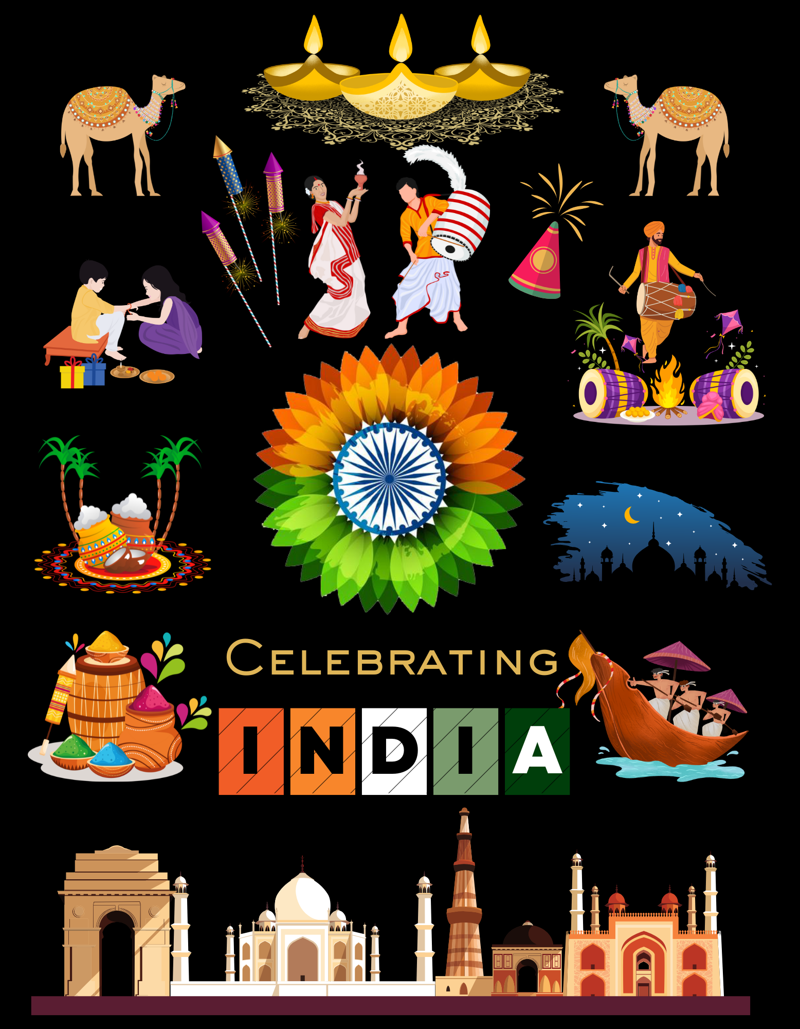 Celebrate India Kids Organic Cotton T-shirt Black from DoodleChic