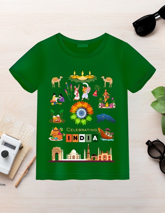 Celebrate India Kids Organic Cotton T-shirt Green from DoodleChic