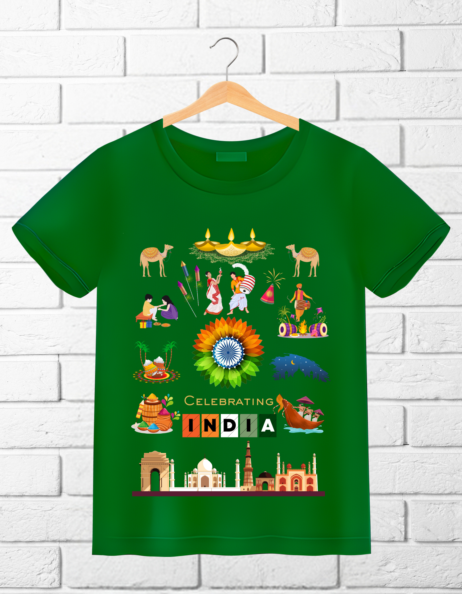 Celebrate India Kids Organic Cotton T-shirt Green from DoodleChic
