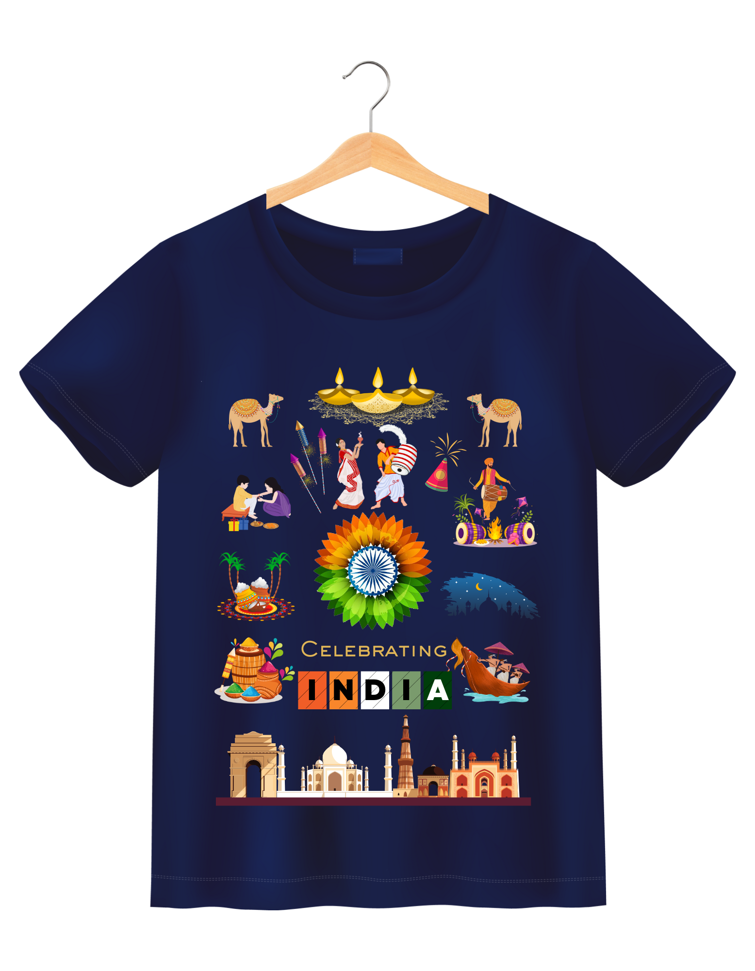 Celebrate India Kids Organic Cotton T-shirt Navy Blue from DoodleChic