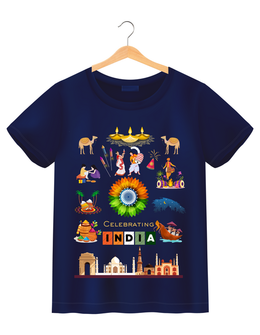 Celebrate India Kids Organic Cotton T-shirt Navy Blue from DoodleChic