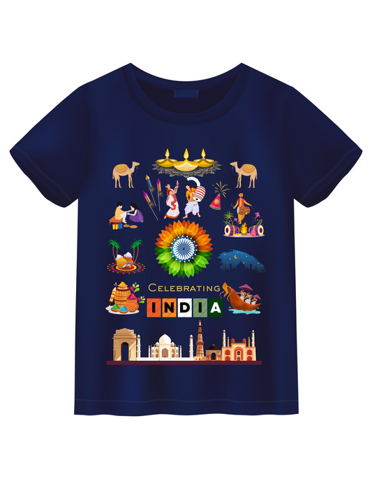 Celebrate India Kids Organic Cotton T-shirt Navy Blue from DoodleChic