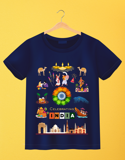 Celebrate India Kids Organic Cotton T-shirt Navy Blue from DoodleChic