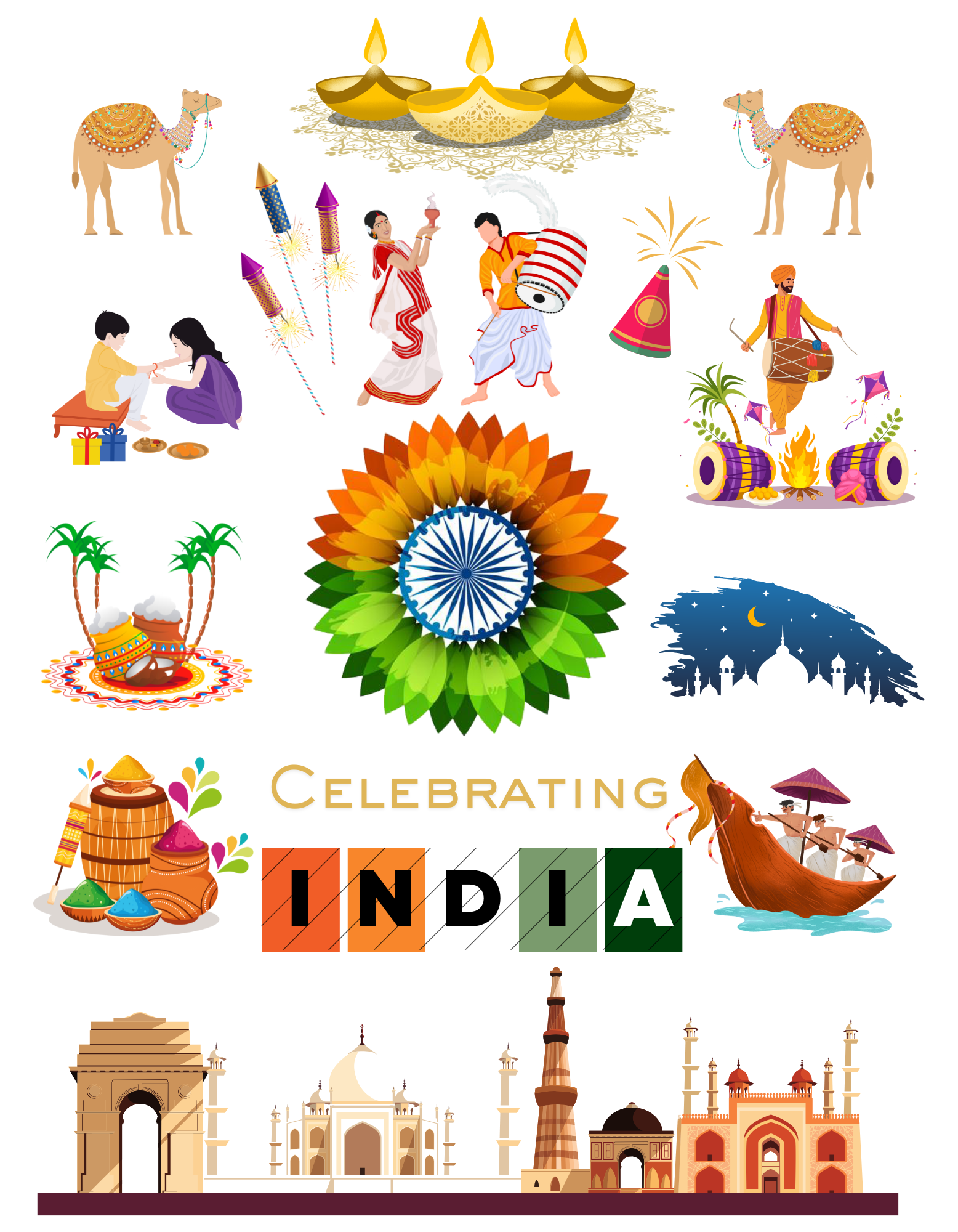 Celebrate India Kids Organic Cotton T-shirt White from DoodleChic