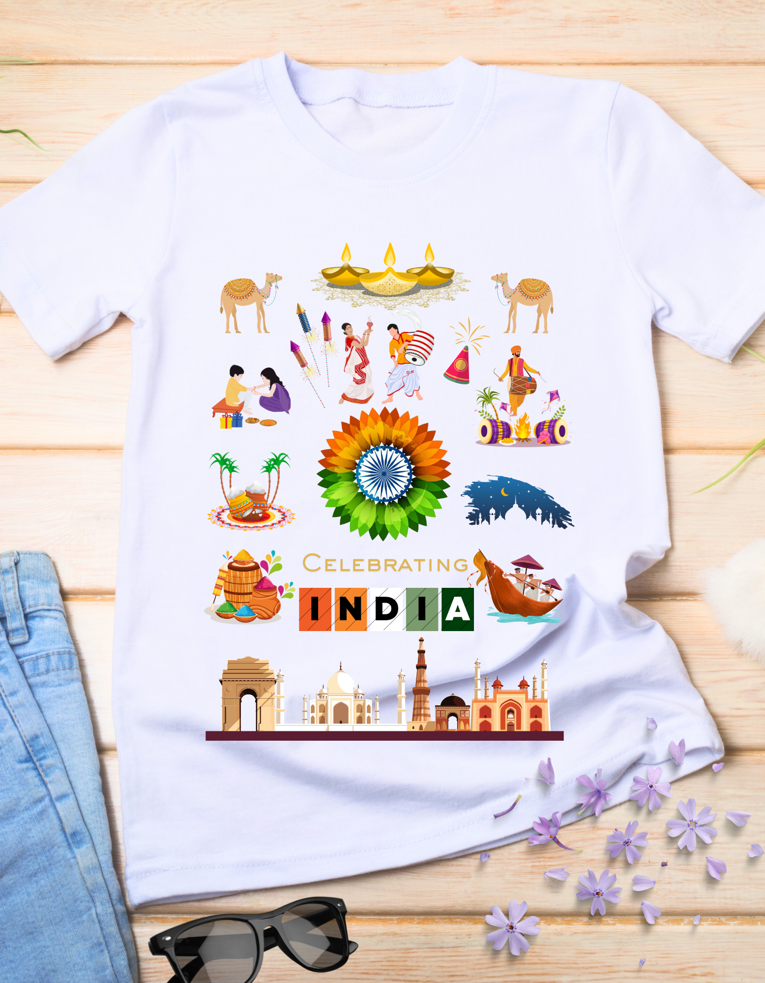Celebrate India Kids Organic Cotton T-shirt White from DoodleChic