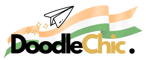 Logo of Doodle Chic with a paper airplane and colorful banner on a white background