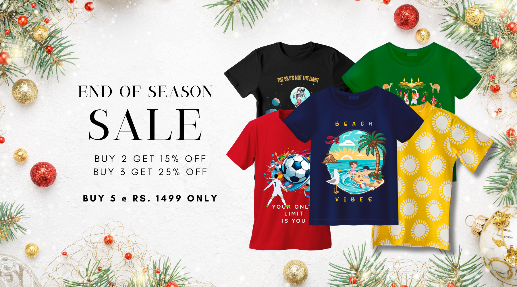 DoodleChic End of Season Sale - Buy 5 colorful organic cotton T-shirts at Rs. 1499 only. Buy 2 get 15% off, Buy 3 get 25% off. Offer valid till stock lasts