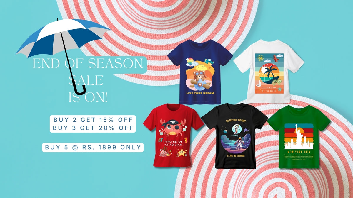 End of season sale - Organic cotton t-shirts for boys and girls at great discounts.