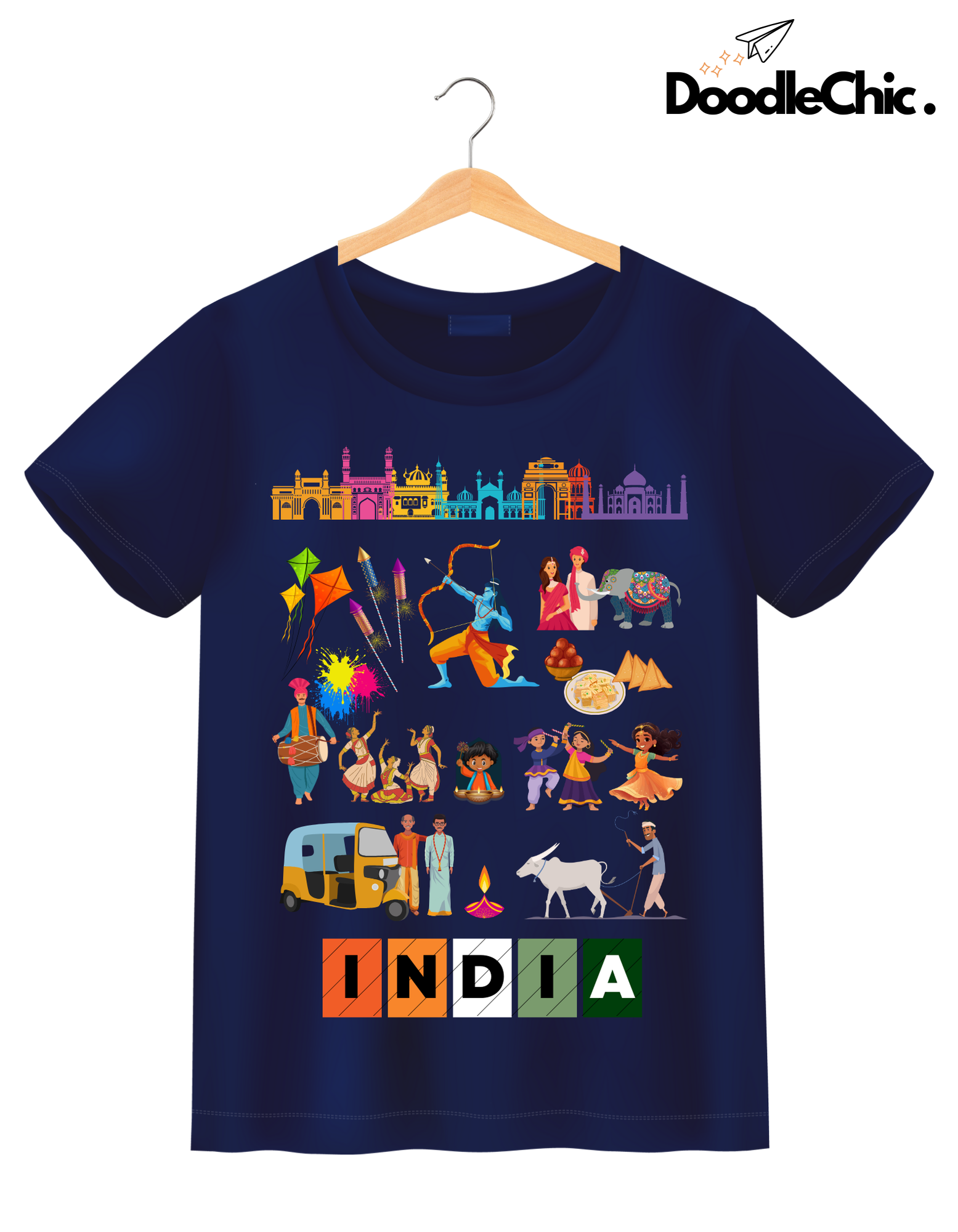 India Kids Organic Cotton T-shirt Navy Blue from DoodleChic