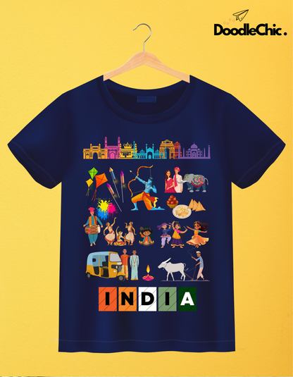 India Kids Organic Cotton T-shirt Navy Blue from DoodleChic