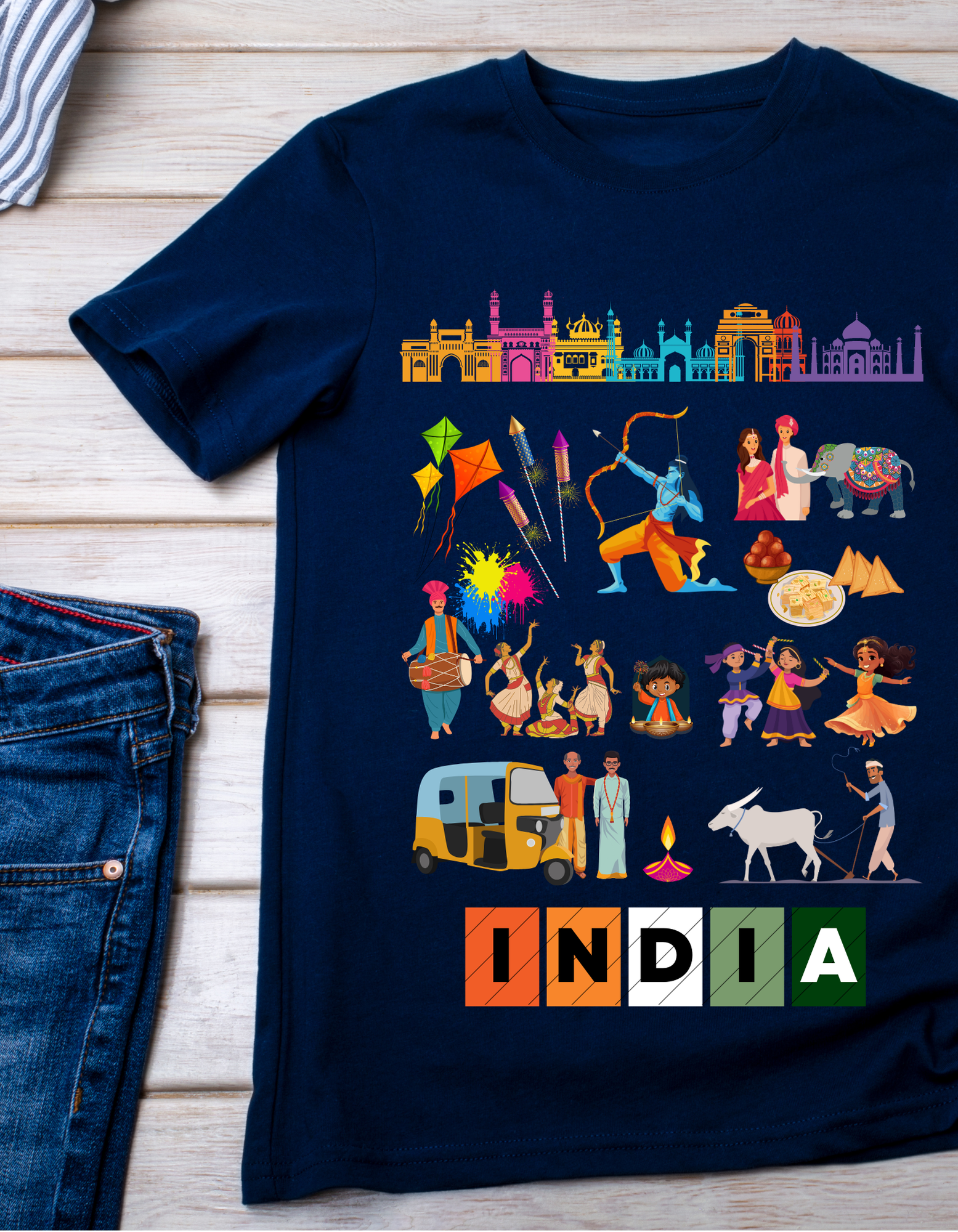 India Kids Organic Cotton T-shirt Navy Blue from DoodleChic