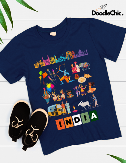 India Kids Organic Cotton T-shirt Navy Blue from DoodleChic