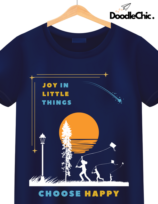 Joy in Little Things Kids Organic Cotton T-shirt Navy Blue from DoodleChic