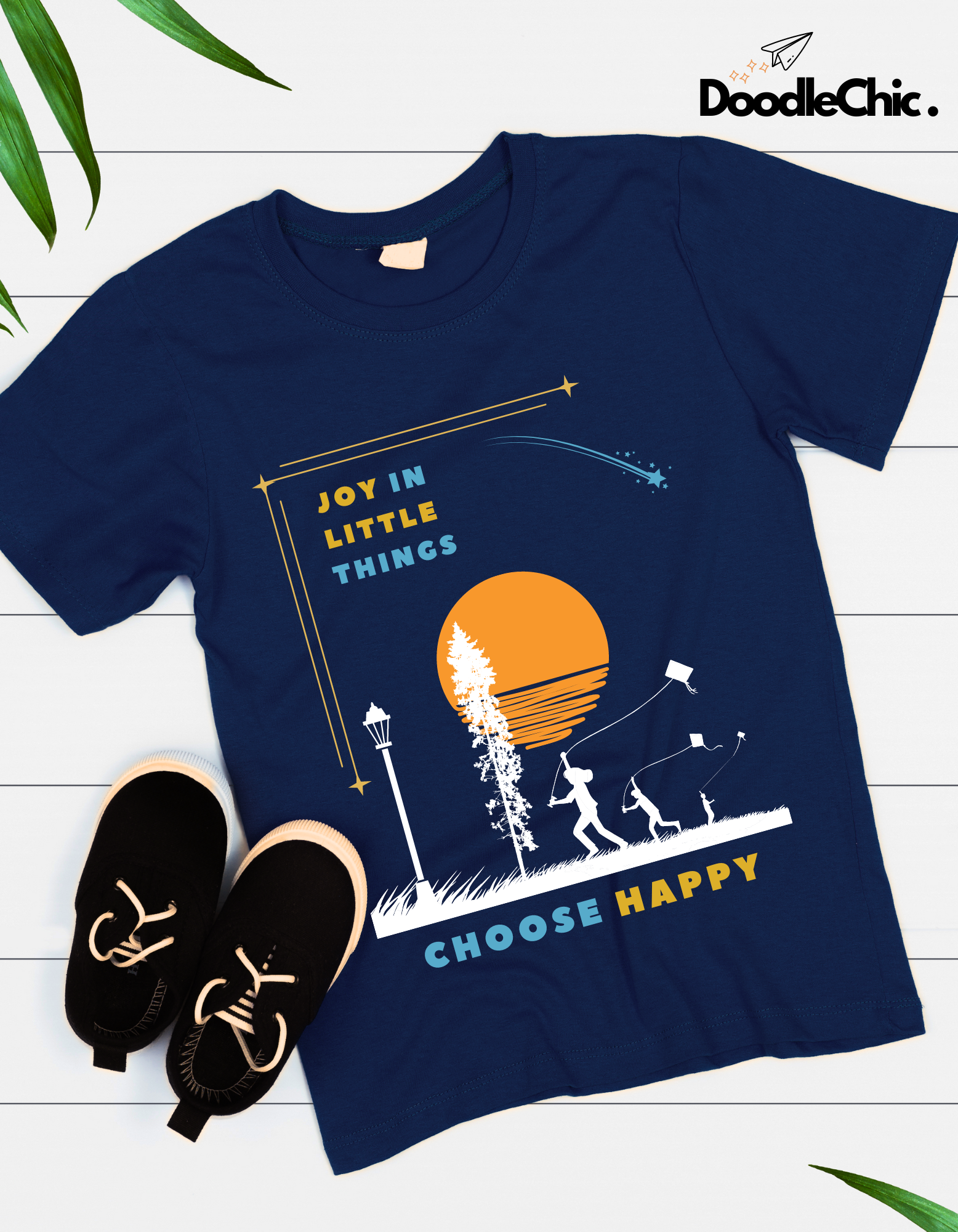 Joy in Little Things Kids Organic Cotton T-shirt Navy Blue from DoodleChic